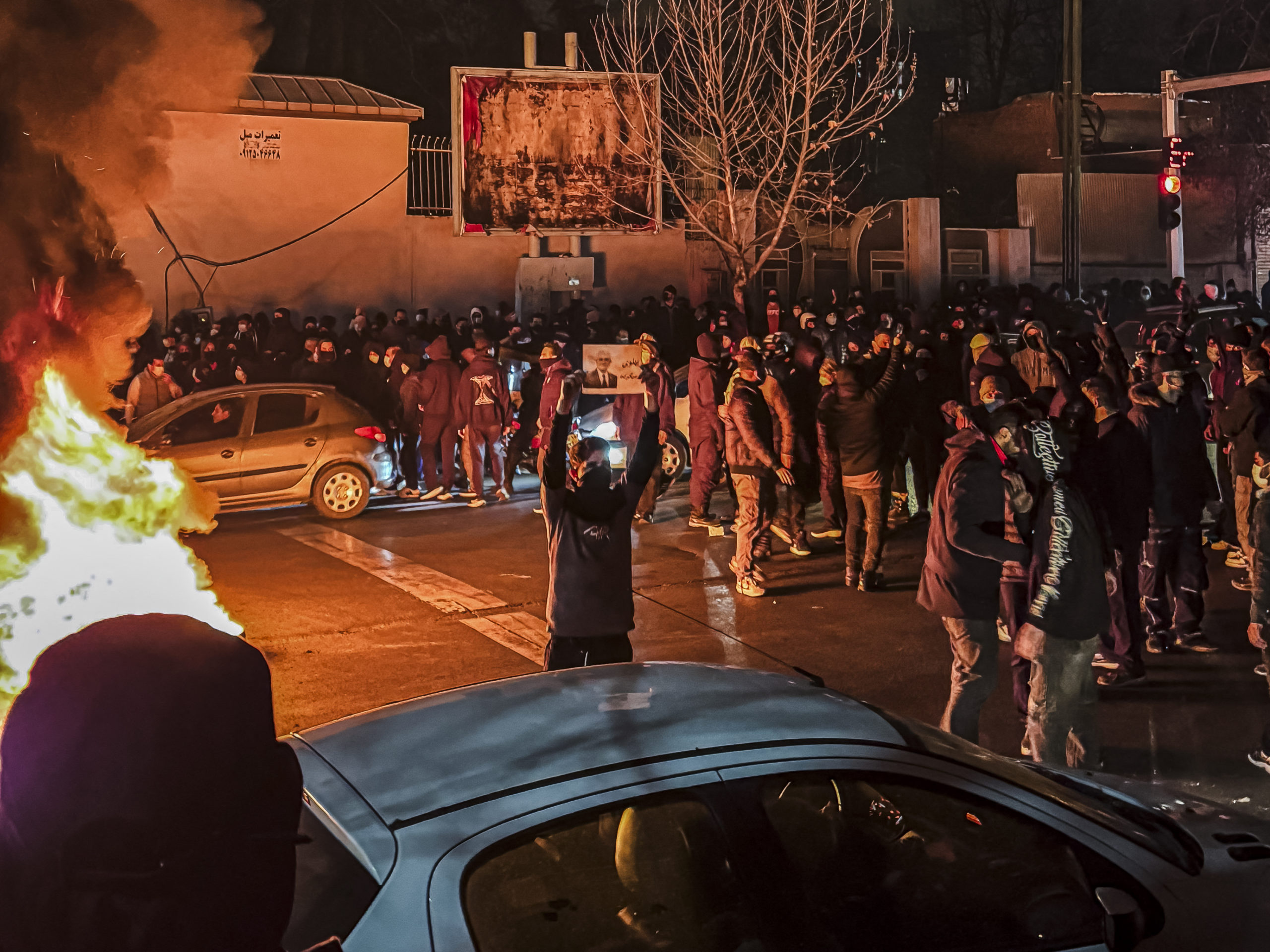 Protesters blocking a street
