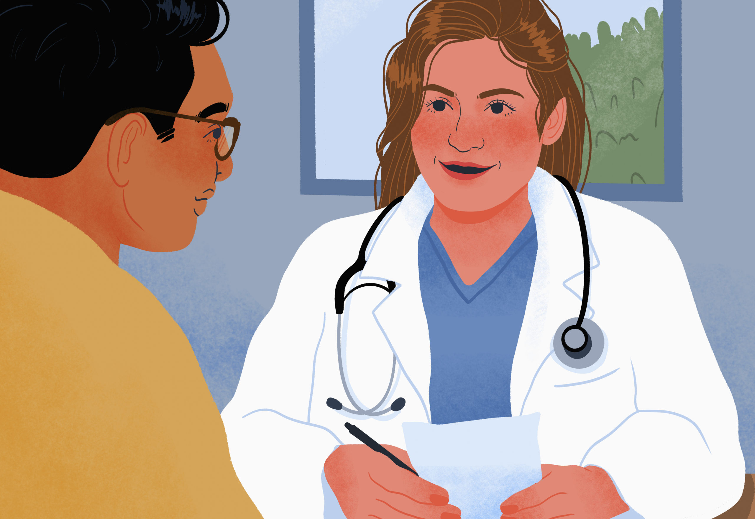 Doctor talks to patient