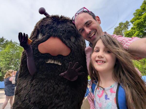 David Streever takes a selfie while on vacation with his daughter and a character at Moomin World in Finland. He was contacted by Homeland Security Investigations officers five months after sending an email to Todd Lyons, the former acting director of U.S. Immigration and Customs Enforcement.