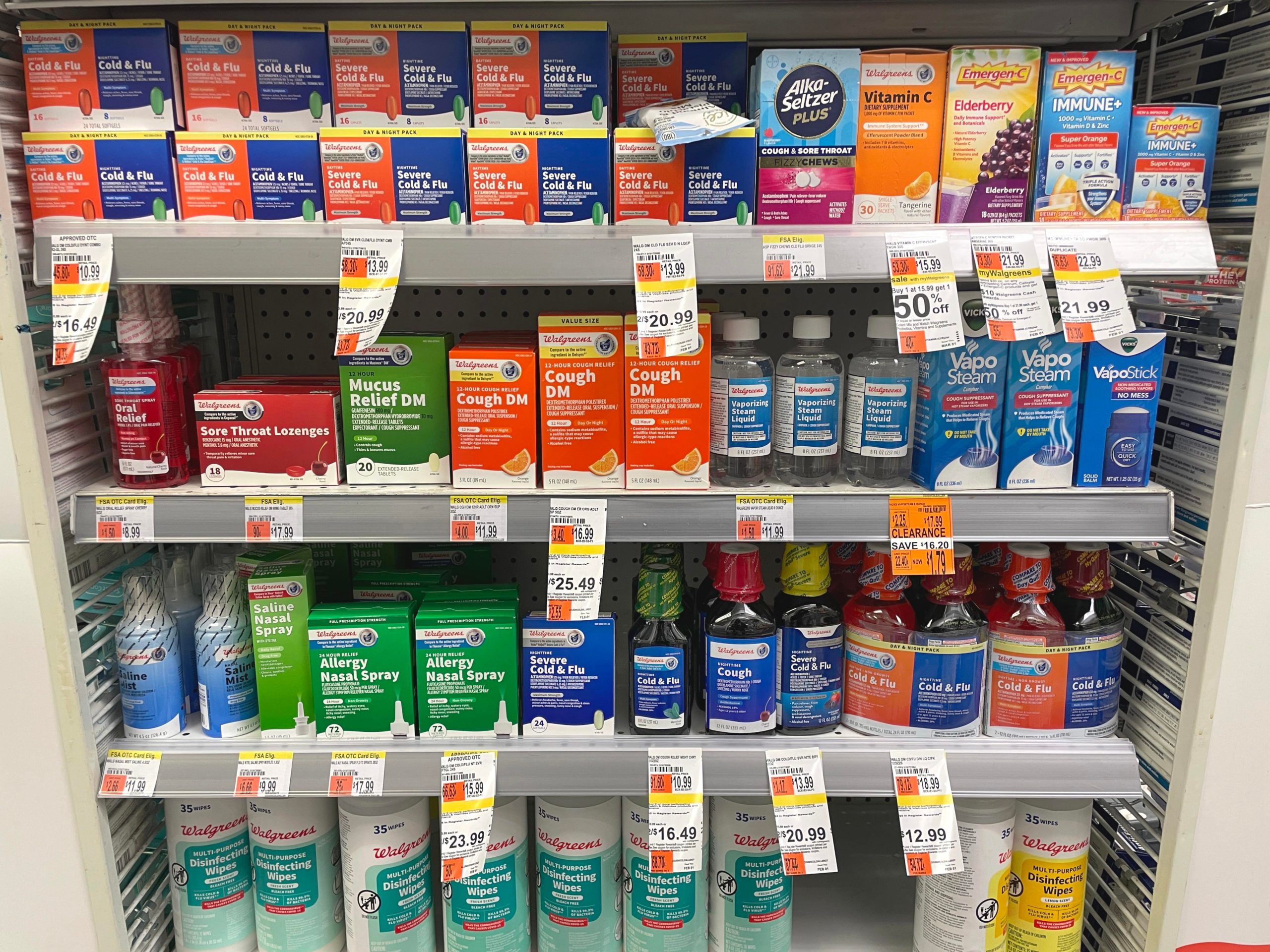 Shelf of over-the-counter medication for flu