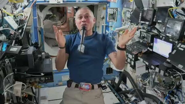 Anil Menon floats in the ISS