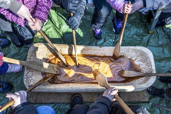 A school field trip to skigamizigan (sugar bushing) Camp 